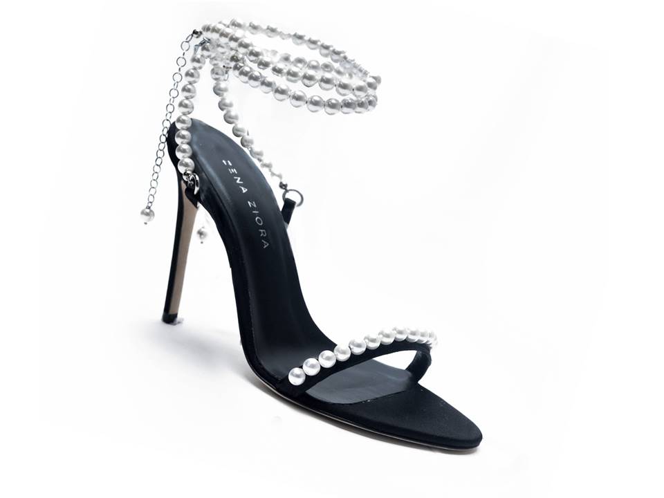 Black Satin sandals with Majorca pearls